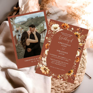 Elegant & Chic Boho Fall Wildblomma Bröllop Inbjudningar