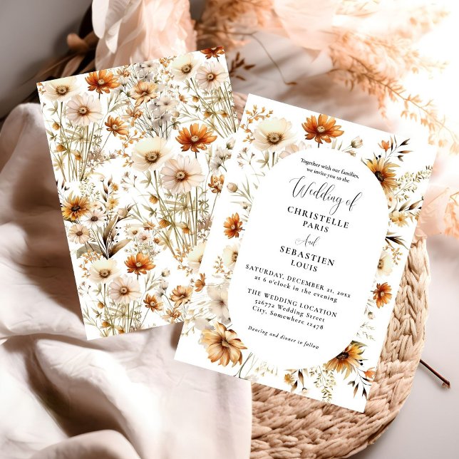 Elegant & Chic Boho Fall Wildblomma Bröllop Inbjudningar (Skapare uppladdad)