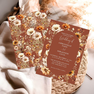 Elegant & Chic Boho Fall Wildblomma Bröllop Inbjudningar