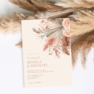 Elegant Chic Boho Pampas Blommigt Bröllop Inbjudningar