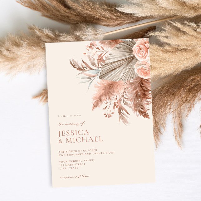 Elegant Chic Boho Pampas Blommigt Bröllop Inbjudningar (Skapare uppladdad)