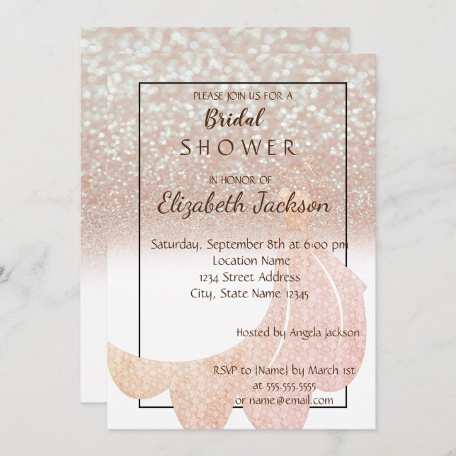 Elegant Chic Bokeh Glitter, Dress Möhippa Inbjudningar (Fram/baksida)