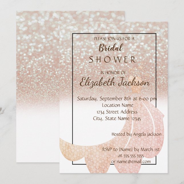 Elegant Chic Bokeh Glitter, Klänning   Bröllopsfes Inbjudningar (Fram/baksida)