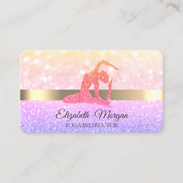 Elegant Chic Bokeh Glitter Tjej Yoga Visitkort (Framsida)