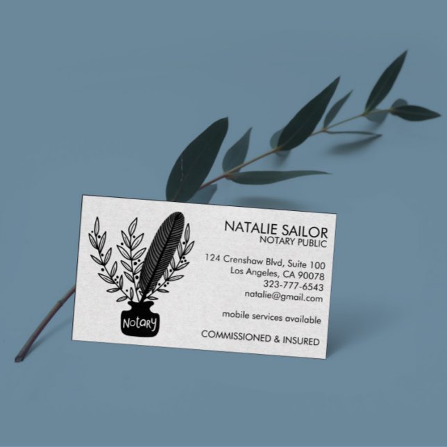 Elegant Chic Botanisk Quill Logotyp Notary Public Visitkort (Skapare uppladdad)