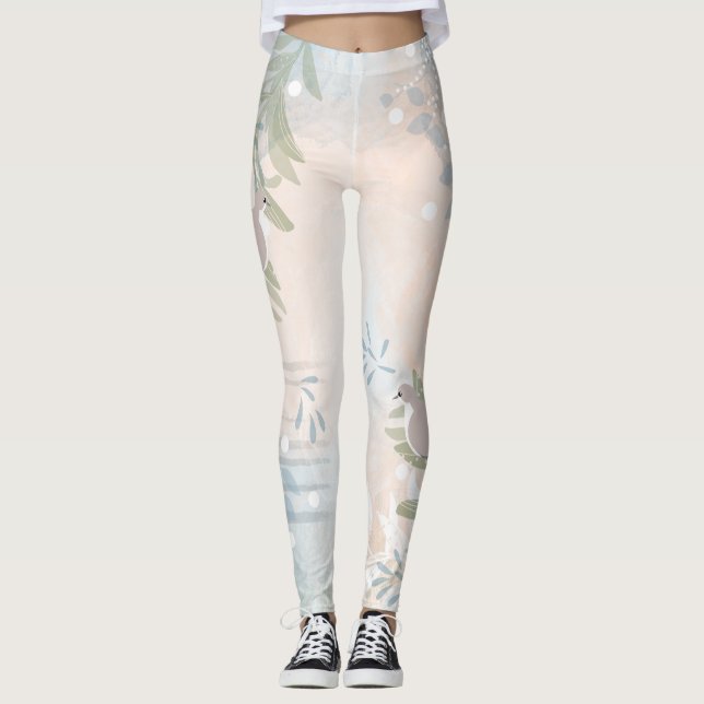 Elegant Chic Botaniskt fåglar Leggings (Framsida)