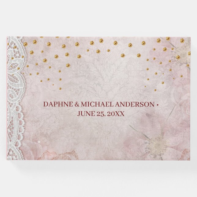 Elegant Chic Bröllop Modern Endern Rosa och Guld Gästböcker (Framsida)