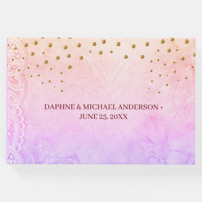 Elegant Chic Bröllop Modern Endern Rosa och Guld Gästböcker (Framsida)