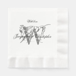 Elegant Chic Bröllop Monogram Namn White Papper Pappersservett