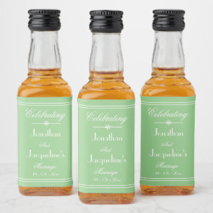 Elegant Chic Bröllop Namn Mint Mint Grönt Mini Spritflaskor Etikett
