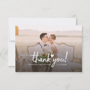Elegant Chic Bröllop Photo Hand-Lettered Tack Kort