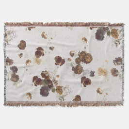 Elegant Chic Brown Beige Ro Blommigt Toile Filt