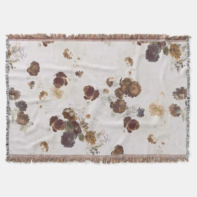 Elegant Chic Brown Beige Ro Blommigt Toile Filt (Framsidan)