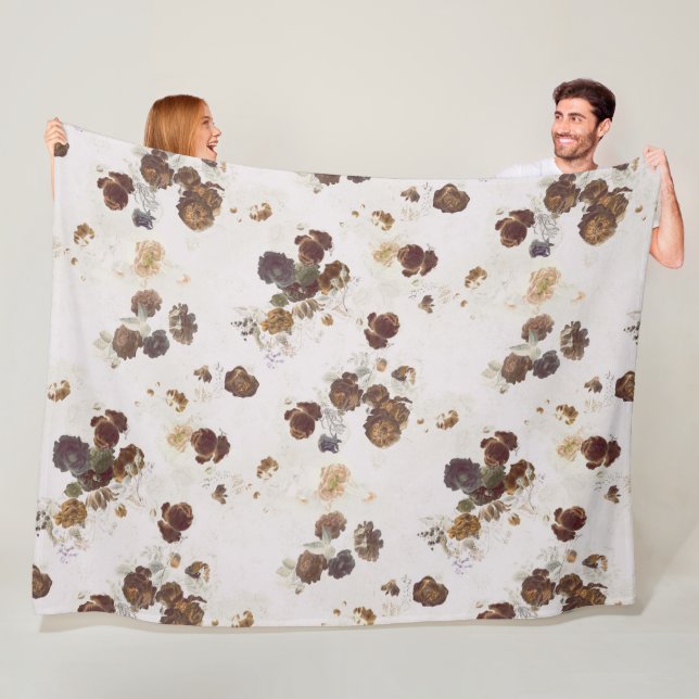Elegant Chic Brown Beige Ro Blommigt Toile Fleecefilt (På plats)