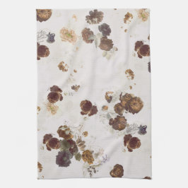 Elegant Chic Brown Beige Ro Blommigt Toile Kökshandduk