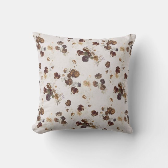 Elegant Chic Brown Beige Ro Blommigt Toile Kudde (Framsida)