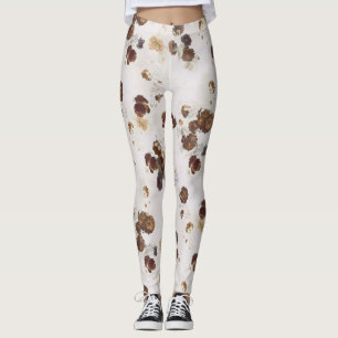 Elegant Chic Brown Beige Ro Blommigt Toile Leggings