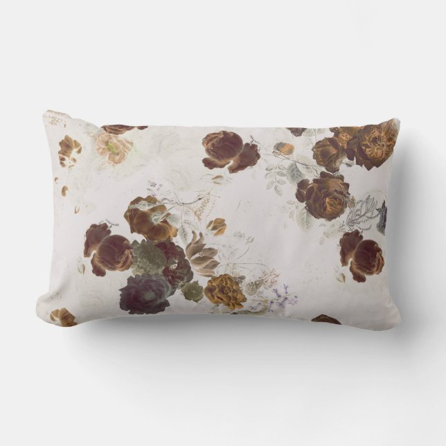 Elegant Chic Brown Beige Ro Blommigt Toile Lumbarkudde (Framsida)