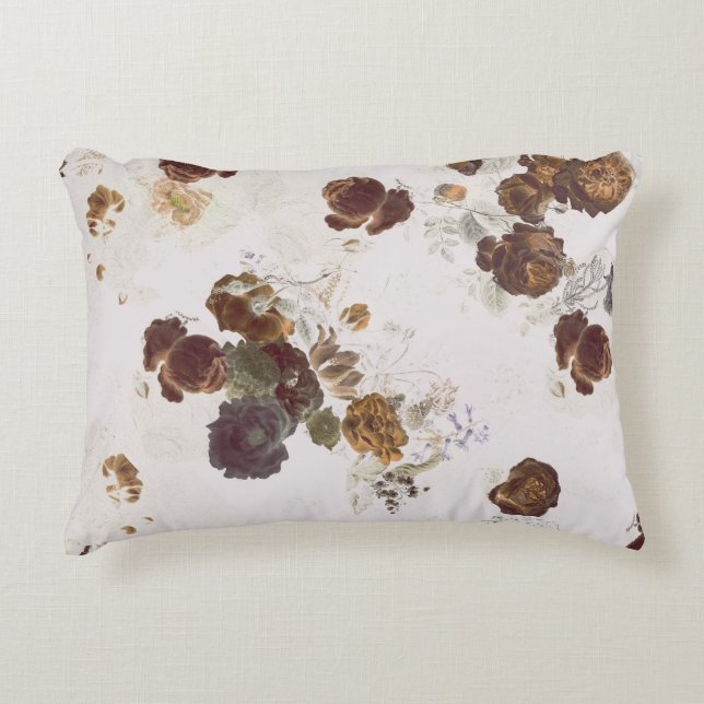 Elegant Chic Brown Beige Ro Blommigt Toile Prydnadskudde (Framsidan)