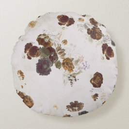 Elegant Chic Brown Beige Ro Blommigt Toile Rund Kudde