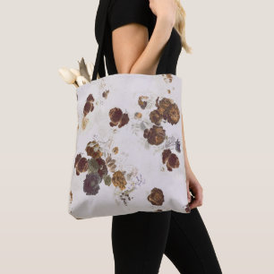 Elegant Chic Brown Beige Ro Blommigt Toile Tygkasse