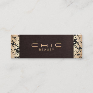 Elegant Chic Brown Linen och Guld Löv Titta 2 Mini Visitkort