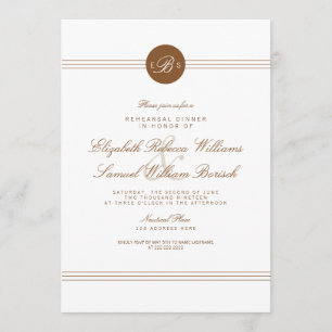 Elegant Chic Brown White Monogram Rehearsal Inbjud Inbjudningar