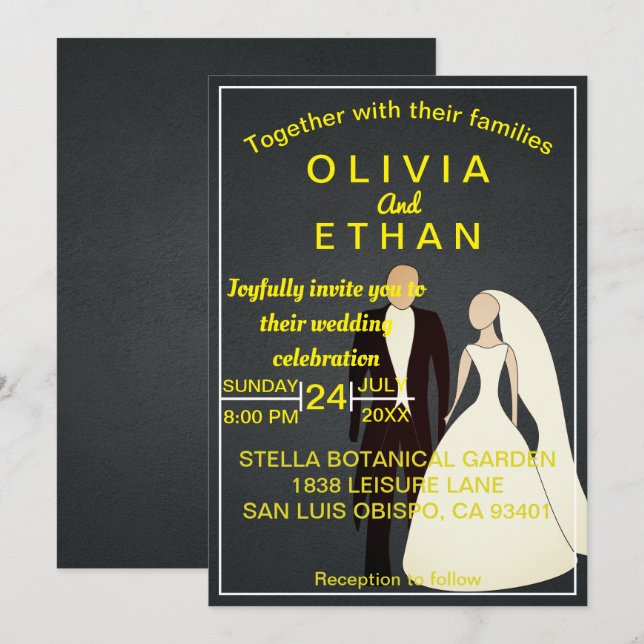 Elegant chic brud och brudgumme Bröllopsinbjudan Inbjudningar (Fram/baksida)