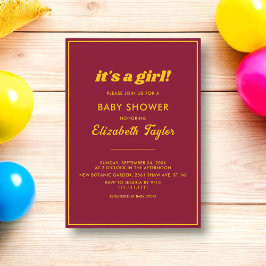 Elegant chic burgunder och guld lyx baby shower inbjudningar
