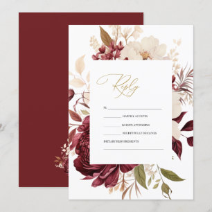 Elegant Chic Burgunder Vita Blommor RSVP Inbjudningar