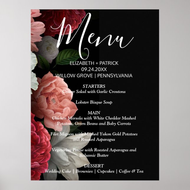Elegant chic burgundy flormeny-tecken poster (Framsidan)