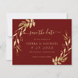 Elegant Chic Burgundy Golden Foliage Spara datum Inbjudningar