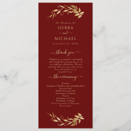 Elegant Chic Burgundy Guld Foliage Bröllop Program