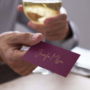 Elegant Chic Burgundy & Guld Handskrivet skript Visitkort
