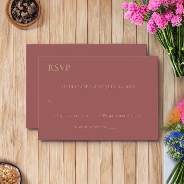 Elegant Chic Burgundy Guld Modern Simple Bröllop OSA Kort (Skapare uppladdad)