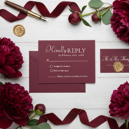 Elegant & Chic Burgundy & Ivory wedding RSVP Card OSA Kort