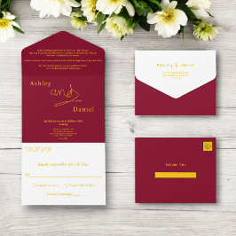 Elegant Chic Burgundy och Guld Kalligrafi Bröllop