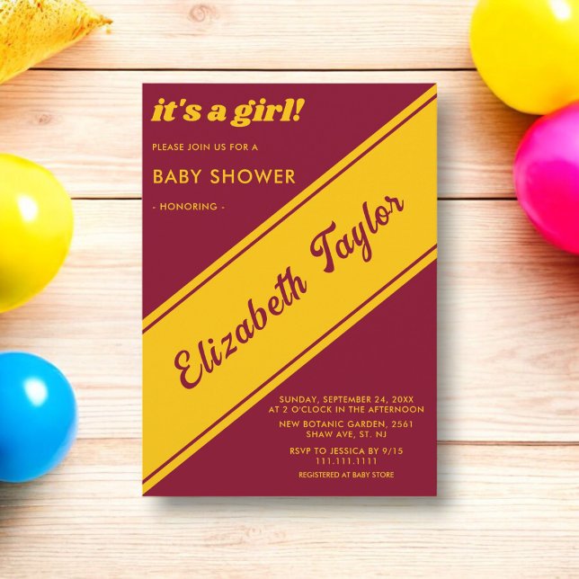 Elegant Chic Burgundy och Guld Luxury Baby Shower Inbjudningar (Skapare uppladdad)