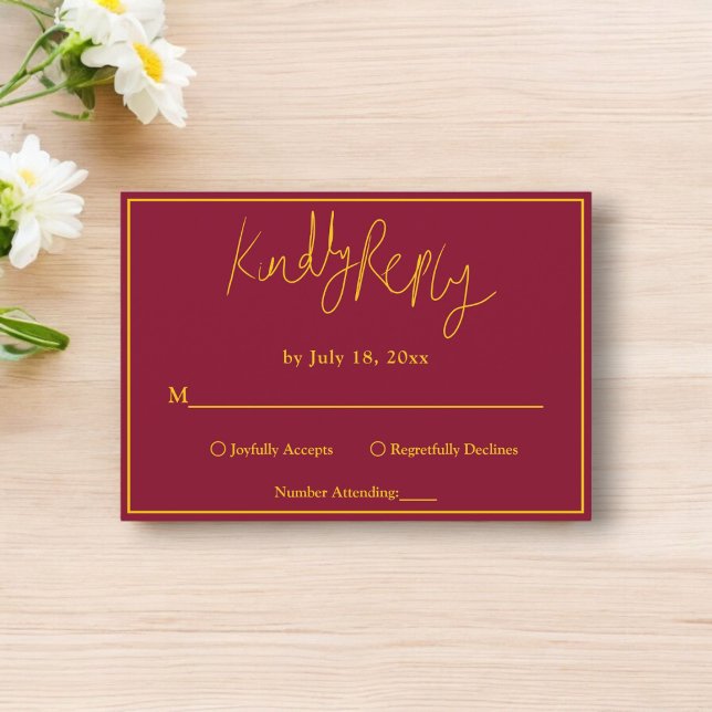 Elegant Chic Burgundy och Guld Luxury Bröllop OSA Kort (Skapare uppladdad)