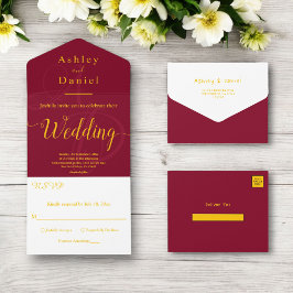 Elegant Chic Burgundy och Guld Monogram Bröllop