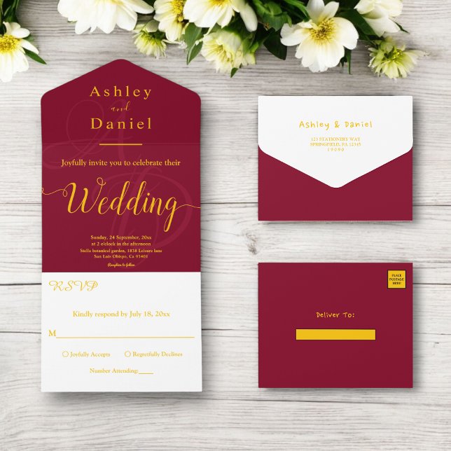 Elegant Chic Burgundy och Guld Monogram Bröllop (Skapare uppladdad)
