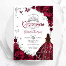 Elegant Chic Burgundy Ro Blommigt Quinceanera
