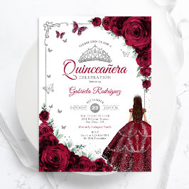 Elegant Chic Burgundy Ro Blommigt Quinceanera Inbjudningar