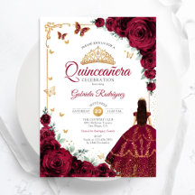 Elegant Chic Burgundy Ro Guld Quinceanera
