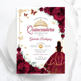 Elegant Chic Burgundy Ro Guld Quinceanera Inbjudningar