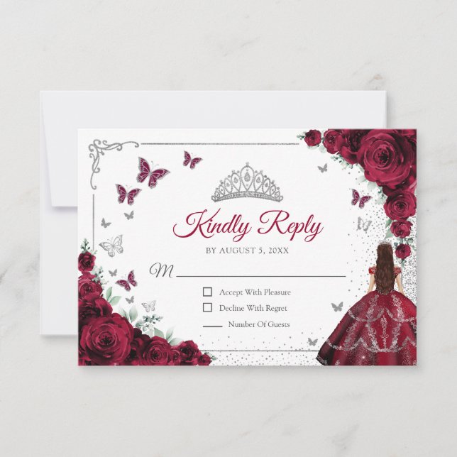 Elegant Chic Burgundy Silver Quinceanera Reply OSA Kort (Framsida)