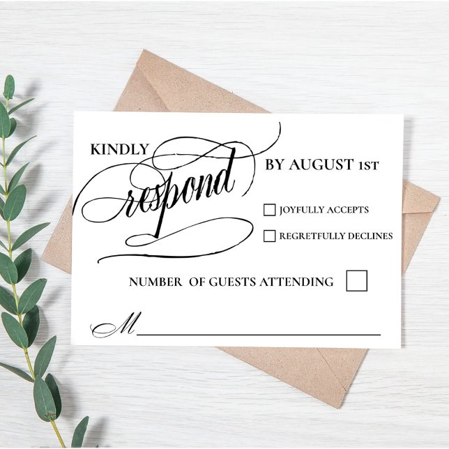Elegant Chic Calligrafi Skript RSVP-svarskort OSA Kort (Calligraphy Script Elegant Simple Modern Wedding Response Card )
