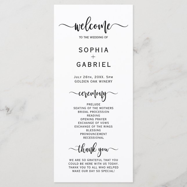 Elegant Chic Calligraphy Script Bröllop Ceremony Program (Framsida)