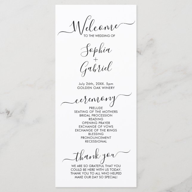Elegant Chic Calligraphy Script Bröllop Ceremony Program (Framsida)