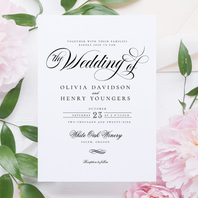Elegant Chic Calligraphy-skript Bröllop Inbjudningar (Skapare uppladdad)